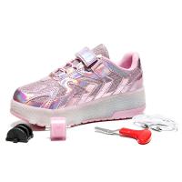 PU Leather LED glow Children Wheels Shoes stretchable Pair