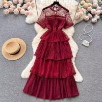 Lace Waist-controlled One-piece Dress hollow Solid : PC