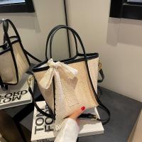 Straw Easy Matching Woven Tote attached with hanging strap PU Leather PC
