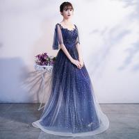 Polyester floor-length Long Evening Dress see through look  embroider Solid PC