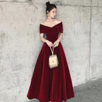 Polyester Waist-controlled & Off Shoulder Long Evening Dress  Solid red PC