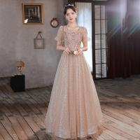 Sequin & Polyester Waist-controlled & Slim & floor-length Long Evening Dress  Solid pink PC