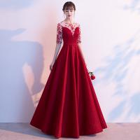 Sequin & Polyester Waist-controlled & Slim & floor-length Long Evening Dress see through look Solid red PC
