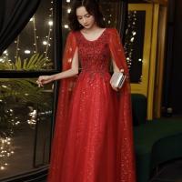 Sequin & Polyester Waist-controlled & Soft & Slim Long Evening Dress embroider Solid PC