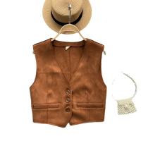 Suede Women Sleeveless Blouses loose camel : PC