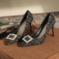 Linen Stiletto High-Heeled Shoes & with rhinestone plaid Pair