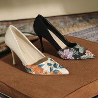 Silk Stiletto High-Heeled Shoes & anti-skidding floral Pair