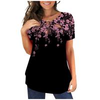 Polyester Plus Size Women Short Sleeve T-Shirts & hollow patchwork shivering PC