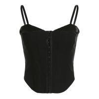 Polyester Waist-controlled Camisole backless patchwork Solid black PC
