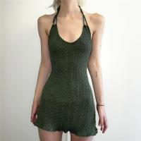 Cotton Slim & High Waist Sexy Package Hip Dresses backless patchwork Solid green PC