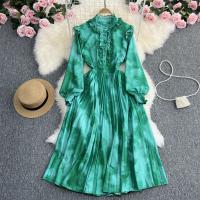Polyester Waist-controlled & Pleated & High Waist One-piece Dress mid-long style & slimming : PC