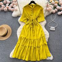 Chiffon Waist-controlled One-piece Dress slimming Solid : PC