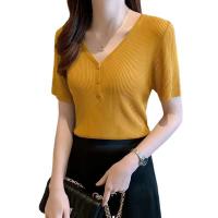 Polyester Slim Women Short Sleeve T-Shirts patchwork Solid : PC