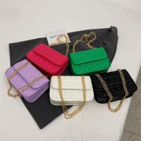 PU Leather Crossbody Bag with chain & sewing thread & soft surface geometric PC