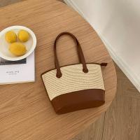 Straw & PU Leather Tote Bag & Weave Shoulder Bag brown PC