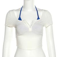 Milk Fiber Women Short Sleeve T-Shirts with tank top & midriff-baring plain dyed Solid white PC