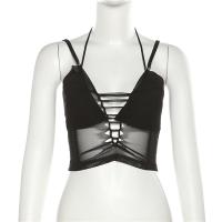 Polyester Slim Camisole midriff-baring & see through look Solid black PC