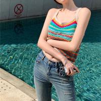 Polyester Slim Tank Top midriff-baring knitted striped multi-colored : PC