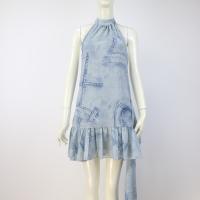 Chiffon Slip Dress backless & above knee blue PC