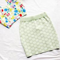 Knitted & Polyester Package Hip Skirt & above knee jacquard floral green PC