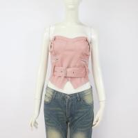 Polyurethane Slim Tube Top & with belt Solid pink PC
