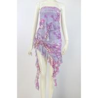 Polyamide & Polyester scallop Two-Piece Dress Set midriff-baring  & tube printed floral purple PC