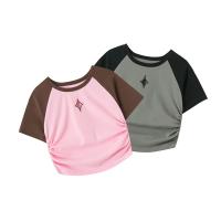 Spandex & Baumwolle Frauen Kurzarm T-Shirts, Sticken, mehr Farben zur Auswahl,  Stück
