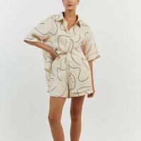 Cotton Linen Women Casual Set & two piece short & top printed Set