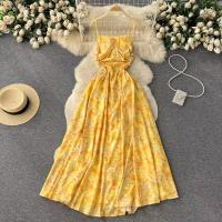 Polyester Waist-controlled Slip Dress backless shivering yellow PC