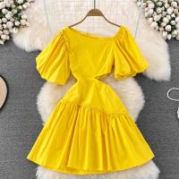 Polyester One-piece Dress slimming Solid yellow PC