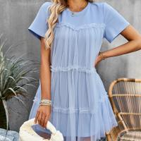 Gauze & Polyester T-shirt Dress & loose patchwork Solid PC
