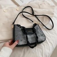 PU Leather & Canvas Easy Matching Shoulder Bag attached with hanging strap black PC
