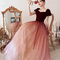 Polyester Waist-controlled & Slim & floor-length Long Evening Dress Solid red PC