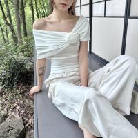 Cotton Slim Women Short Sleeve Blouses multi-way patchwork Solid white PC