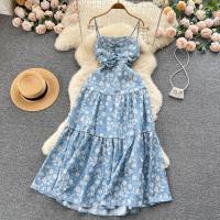 Polyester Waist-controlled Slip Dress slimming shivering blue PC