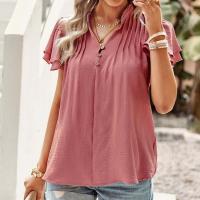 Polyester Women Short Sleeve Blouses & loose Solid PC