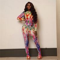 Spandex & Polyester Women Casual Set see through look & skinny Long Trousers & top printed Set