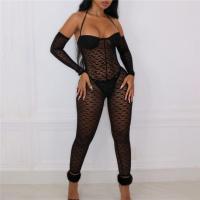 Spandex & Polyester Women Sexy Jumpsuit see through look & backless & skinny black PC