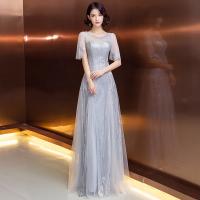 Sequin & Polyester Long Evening Dress see through look  & breathable embroider Solid PC
