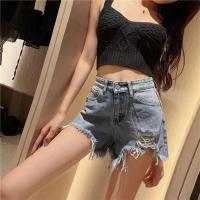 Denim Ripped Women Hot Pant & loose & breathable Denim stretchable Solid PC