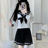 Polyester Slim Women Sailor Suit with bowknot & two piece white and black Set