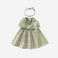 Cotton Girl One-piece Dress & loose Hair Band printed shivering green PC