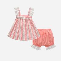 Polyester Girl Clothes Set & two piece & loose Pants & top printed shivering pink Set