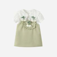 Cotton Girl Clothes Set Cute & two piece suspender skirt & top green Set