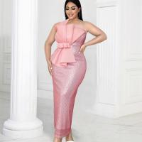 Polyester Slim & Plus Size One-piece Dress & tube pink PC