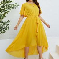 Polyester Waist-controlled & Plus Size One-piece Dress yellow PC