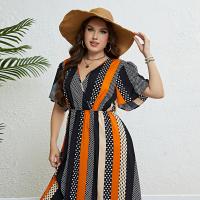 Polyester Waist-controlled & Plus Size One-piece Dress printed multi-colored PC