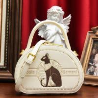 PU Leather Easy Matching Handbag attached with hanging strap Cats white PC