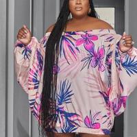 Polyester Plus Size One-piece Dress & loose printed floral PC