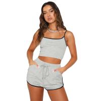 Polyester Women Casual Set midriff-baring & two piece Pants & camis Set
